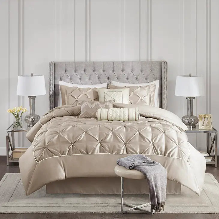 Silky Tufted 7-Piece Comforter Set, Taupe