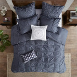 Pinched Embroidered 3-Piece Comforter/Duvet Cover Set, Navy