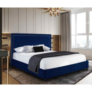 Single Plush Velvet Bed - Blue 82.68" L x 37.4" W x 53.94" H
