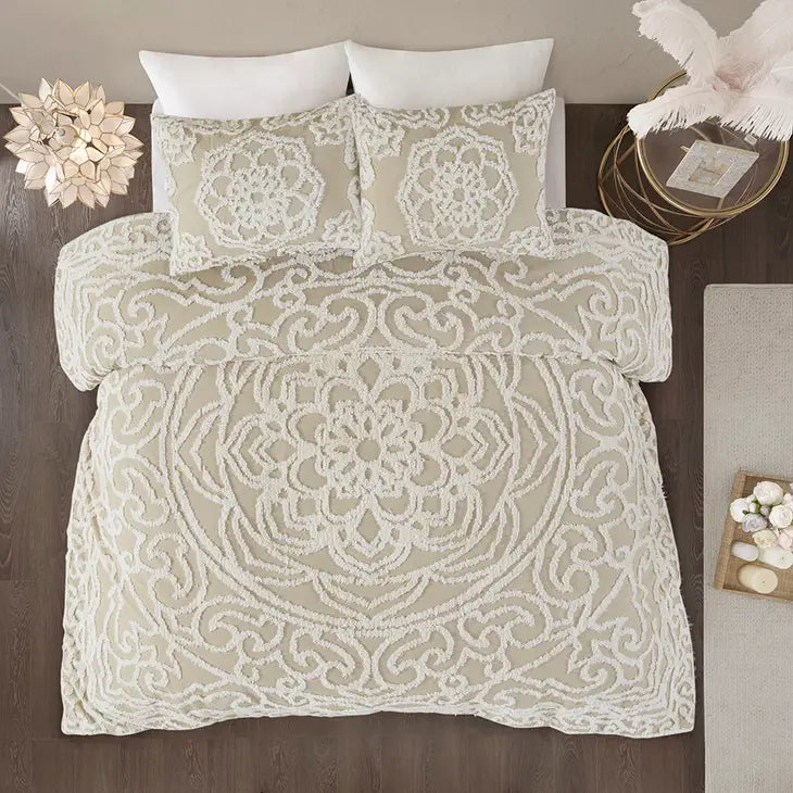 Tufted Medallion Comforter/Duvet Cover Set, Taupe