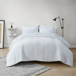 Casual Textured Compelete Comforter and Sheet Set, White