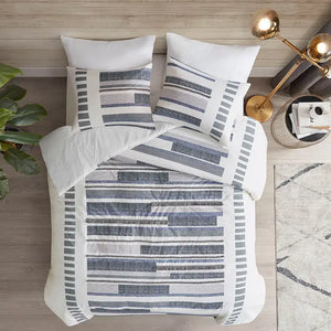Cotton Percale Fringed Comforter/Duvet Cover Set, Navy