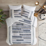 Cotton Percale Fringed Comforter/Duvet Cover Set, Navy