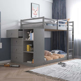 Twin/Twin Bunk Bed w/Cabinet - Gray Finish