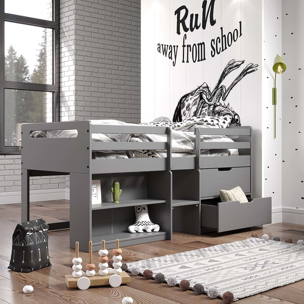 Twin Loft Bed w/Storage, Gray Finish
