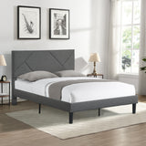 Queen Size Upholstered Platform Bed Frame with Headboard - Easy Assembly - Gray