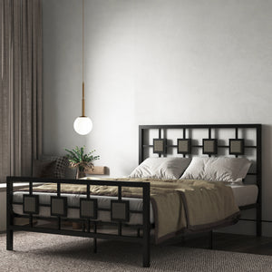 Metal Bed Frame Full Size Platform with Square design Headboard and Footboard