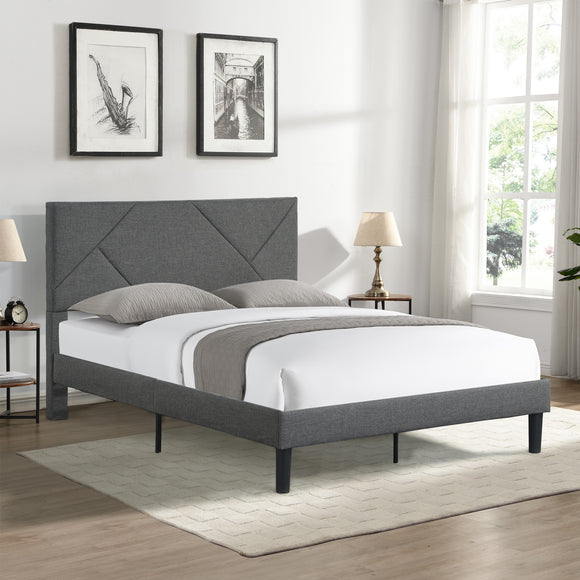 Full Size Upholstered Platform Bed Frame with Headboard - Gray