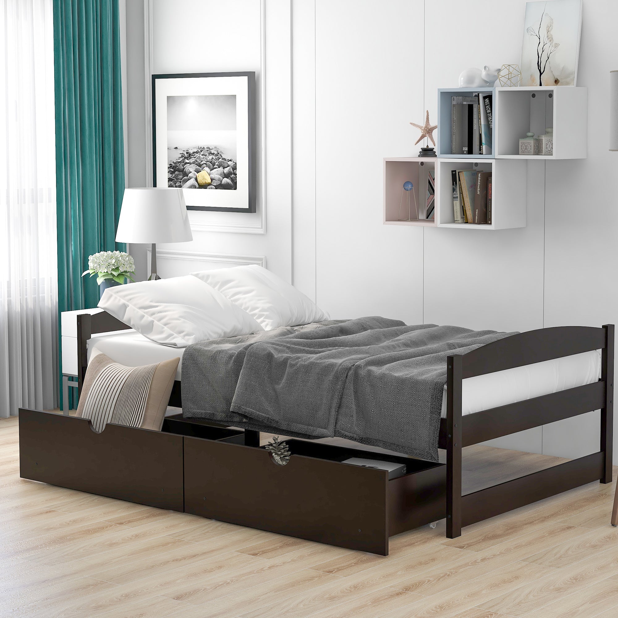 Twin Size Platform Bed With Two Drawers