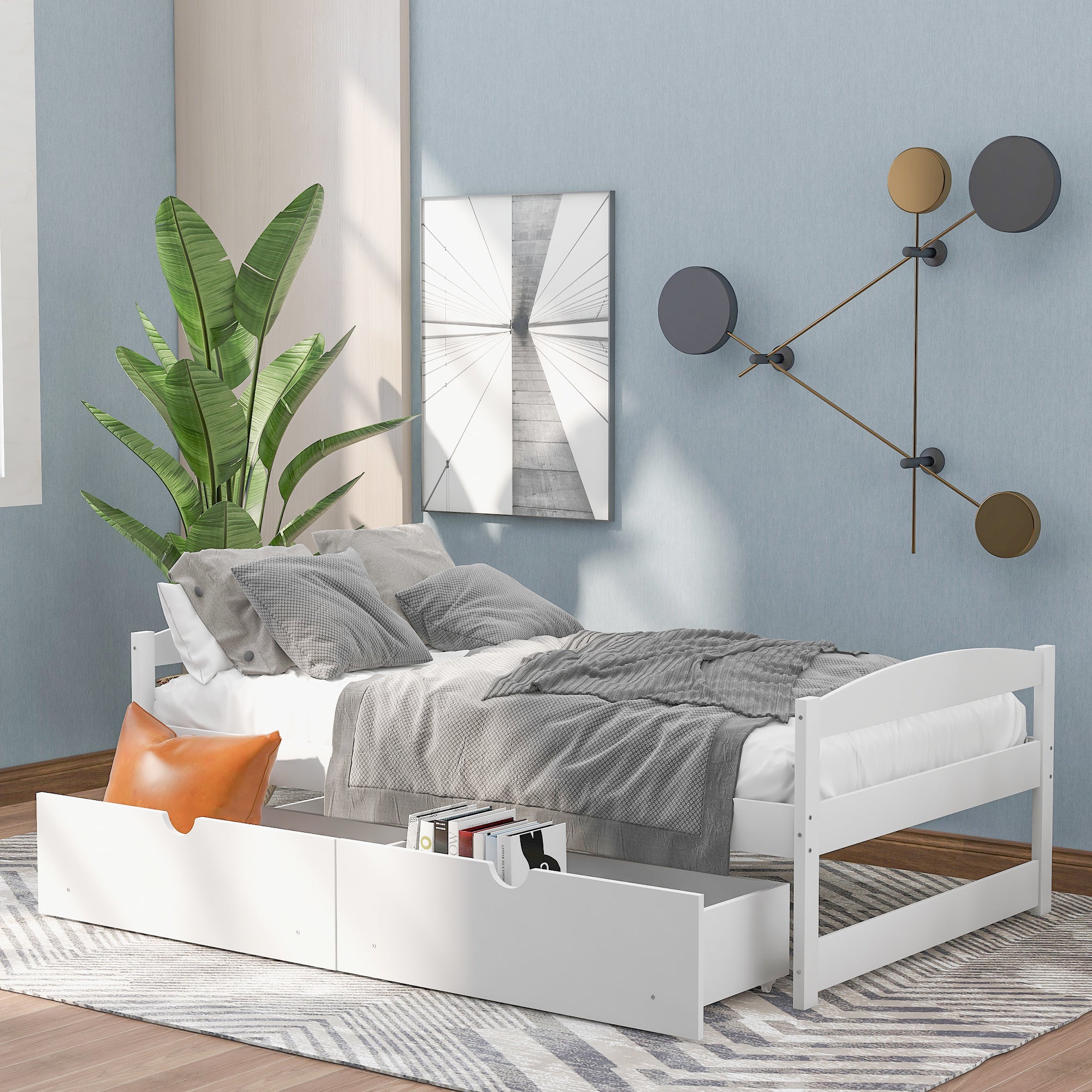 Twin Size Platform Bed With Two Drawers