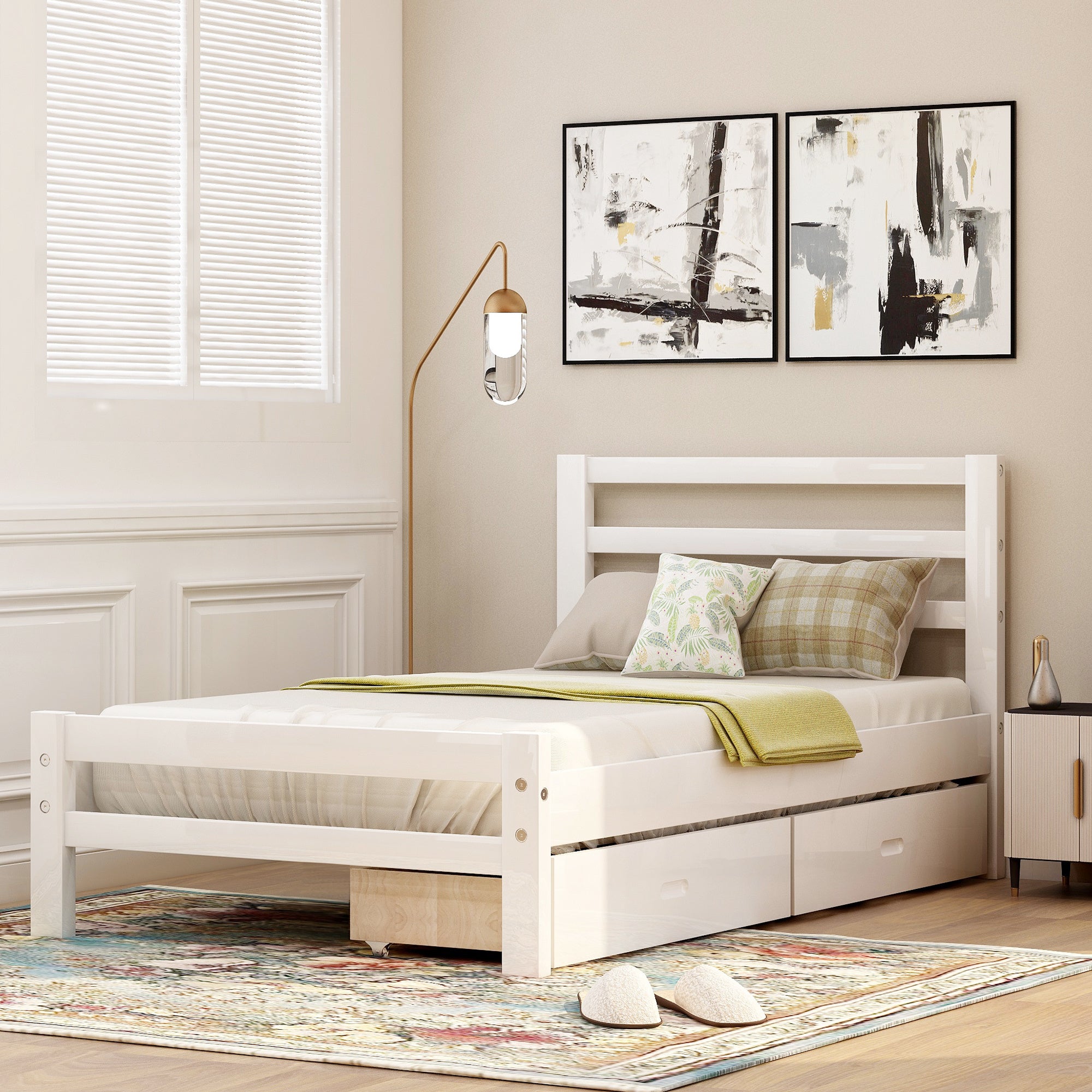 Wood Platform Bed With Two Drawers - Twin