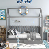 Twin Size House Bed With Drawers - Gray