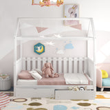 Twin Size House Bed With Drawers - Gray