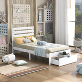 Twin Size Platform Bed with Drawer - Gray