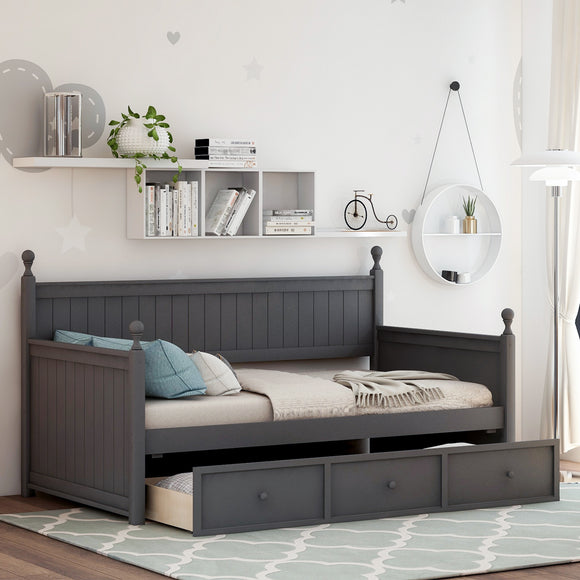 Wood Daybed with Three Drawers - Twin Size Gray