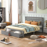 Queen Size Platform Bed with Drawers - Gray