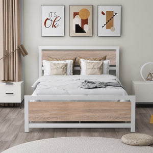 Metal and Wood Bed Frame with Headboard and Footboard - Full Size