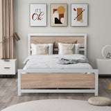 Metal and Wood Bed Frame with Headboard and Footboard - Full Size