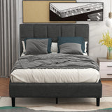 Twin Upholstered Diamond Stitched Platform Bed - Gray