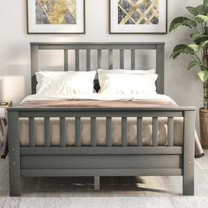 Hard Wood Platform Bed with Headboard Slatted Footboard
