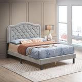 Upholstered Button Tufted Frame with Curve Design - Strong Wood Slat Support - Gray Velvet