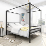 Metal Canopy Bed Frame Queen - Black