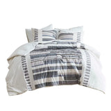 Cotton Percale Fringed Comforter/Duvet Cover Set, Navy