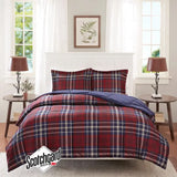 3M Scotchgard Plaid 3-Piece Comforter Set [Certified], Red
