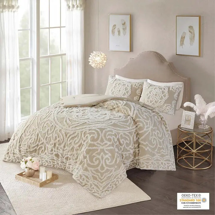 Tufted Medallion Comforter/Duvet Cover Set, Taupe