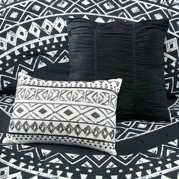 Boho Geo 7-Piece Comforter, Duvet Cover, Coverlet Set, Black