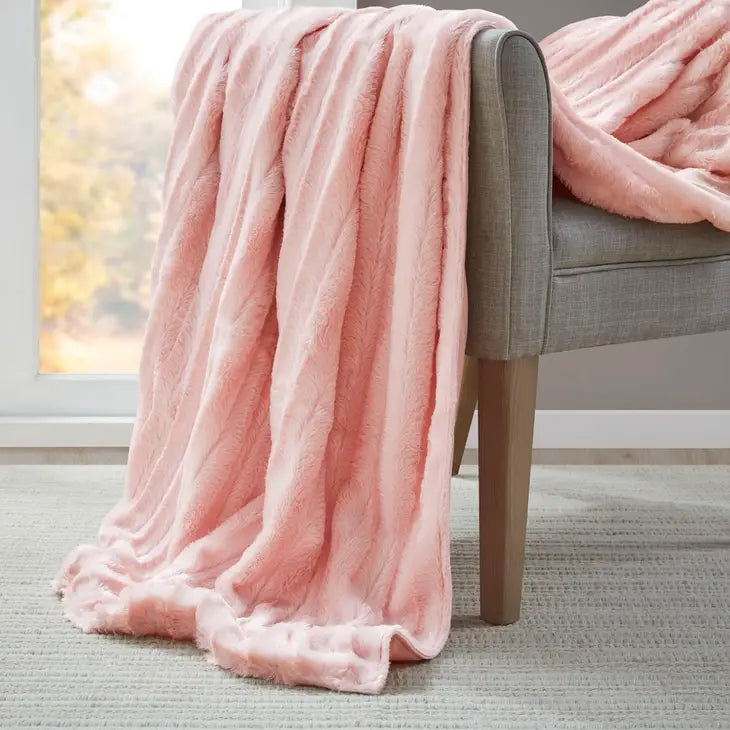 Weighted Blanket Faux Fur 60x70" Throw 18 LB, Blush Pink