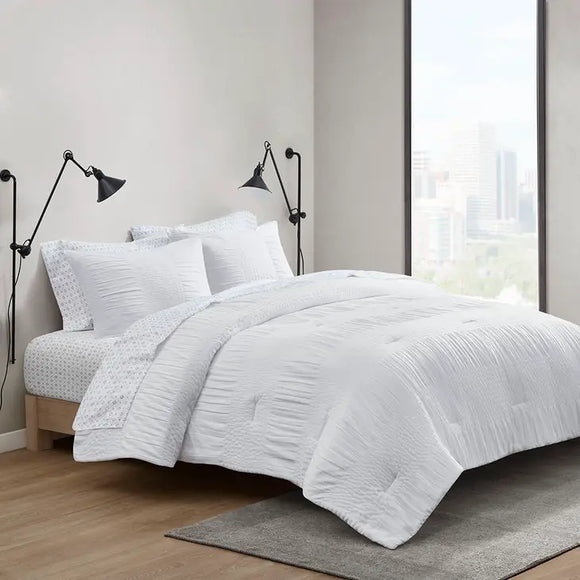 Casual Textured Compelete Comforter and Sheet Set, White