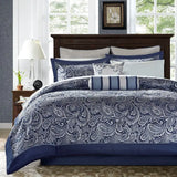 Paisley 12-Piece Complete Comforter Set and Sheet Set, Blue
