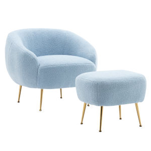Modern Comfy Leisure Accent Chair Teddy Short Plush Particle Velvet Armchair with Ottoman for Living Room