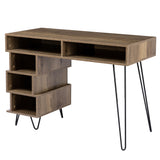 Medieval Profiled Geometry Desk - 43.31 Inches: Modern Writing and Study Desk with Open Lattice Design, V-Shaped Iron Legs,