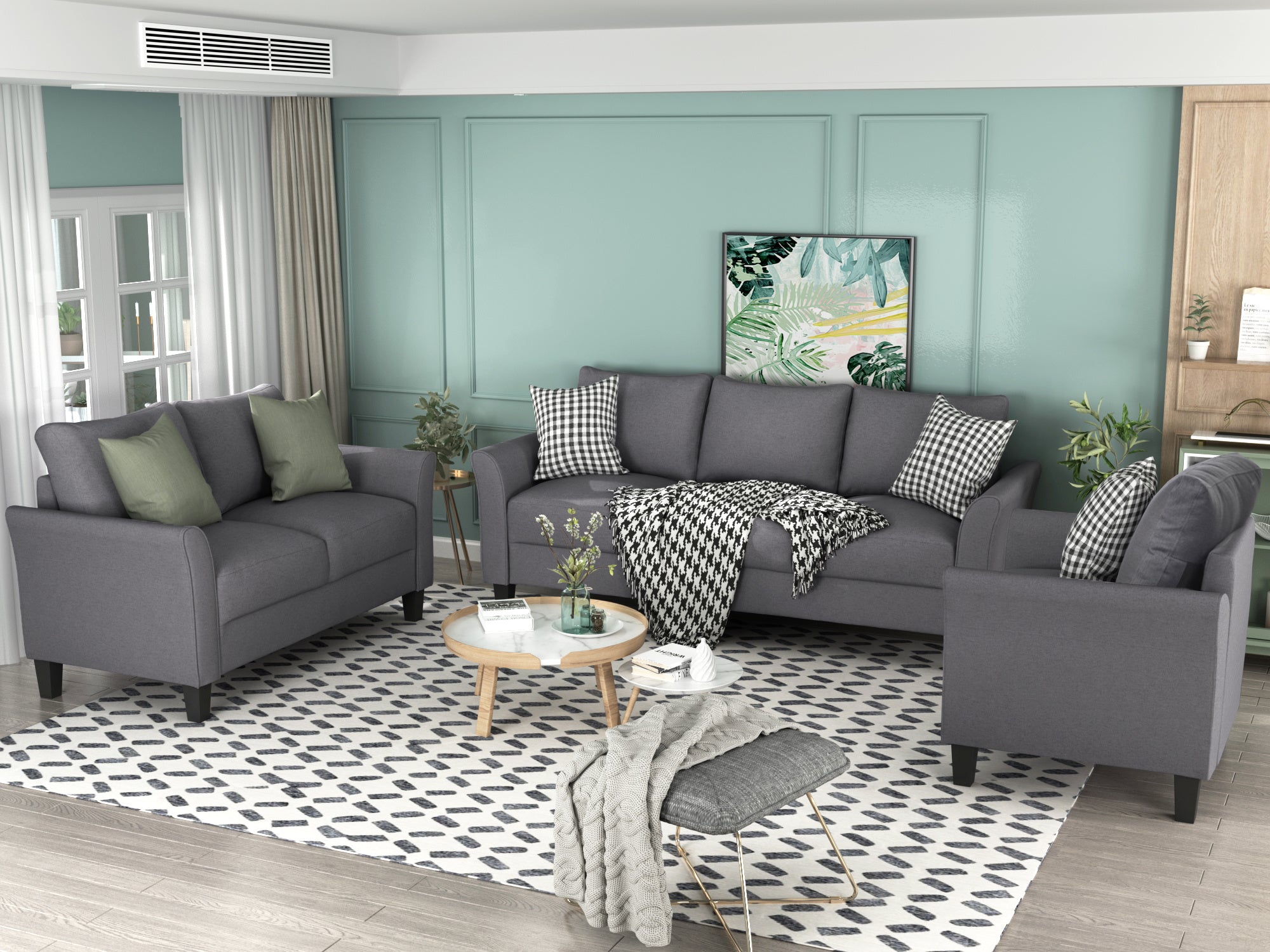 Polyester-blend 3 Pieces Sofa Set; Living Room Set