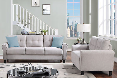 Modern Living Room Sofa Set Linen Upholstered Couch Furniture for Home or Office