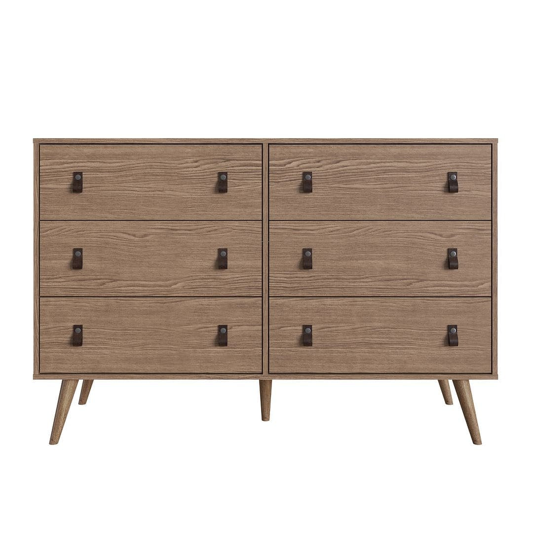 Manhattan Comfort Amber Double Dresser with Faux Leather Handles in Nature