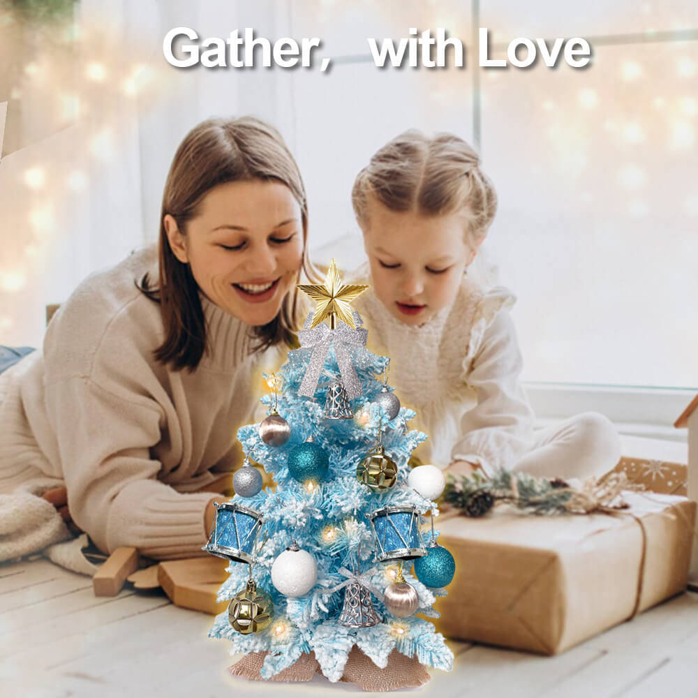 2ft Tabletop Christmas Tree with Light Christmas Decoration with Flocked Snow