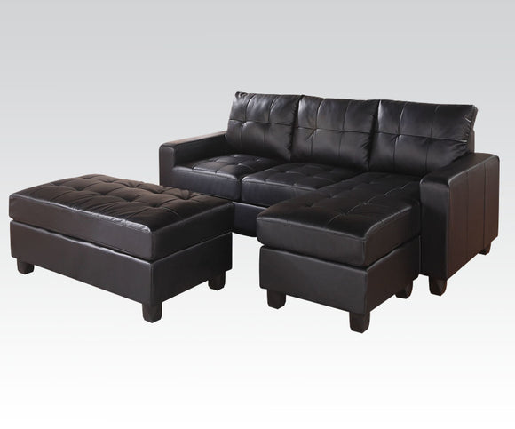 Lyssa Sectional Sofa & Ottoman in Black Bonded Leather Match