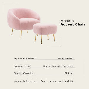 Modern Comfy Leisure Accent Chair Teddy Short Plush Particle Velvet Armchair with Ottoman for Living Room