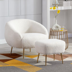 Modern Comfy Leisure Accent Chair Teddy Short Plush Particle Velvet Armchair with Ottoman for Living Room