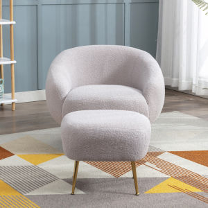 Modern Comfy Leisure Accent Chair Teddy Short Plush Particle Velvet Armchair with Ottoman for Living Room