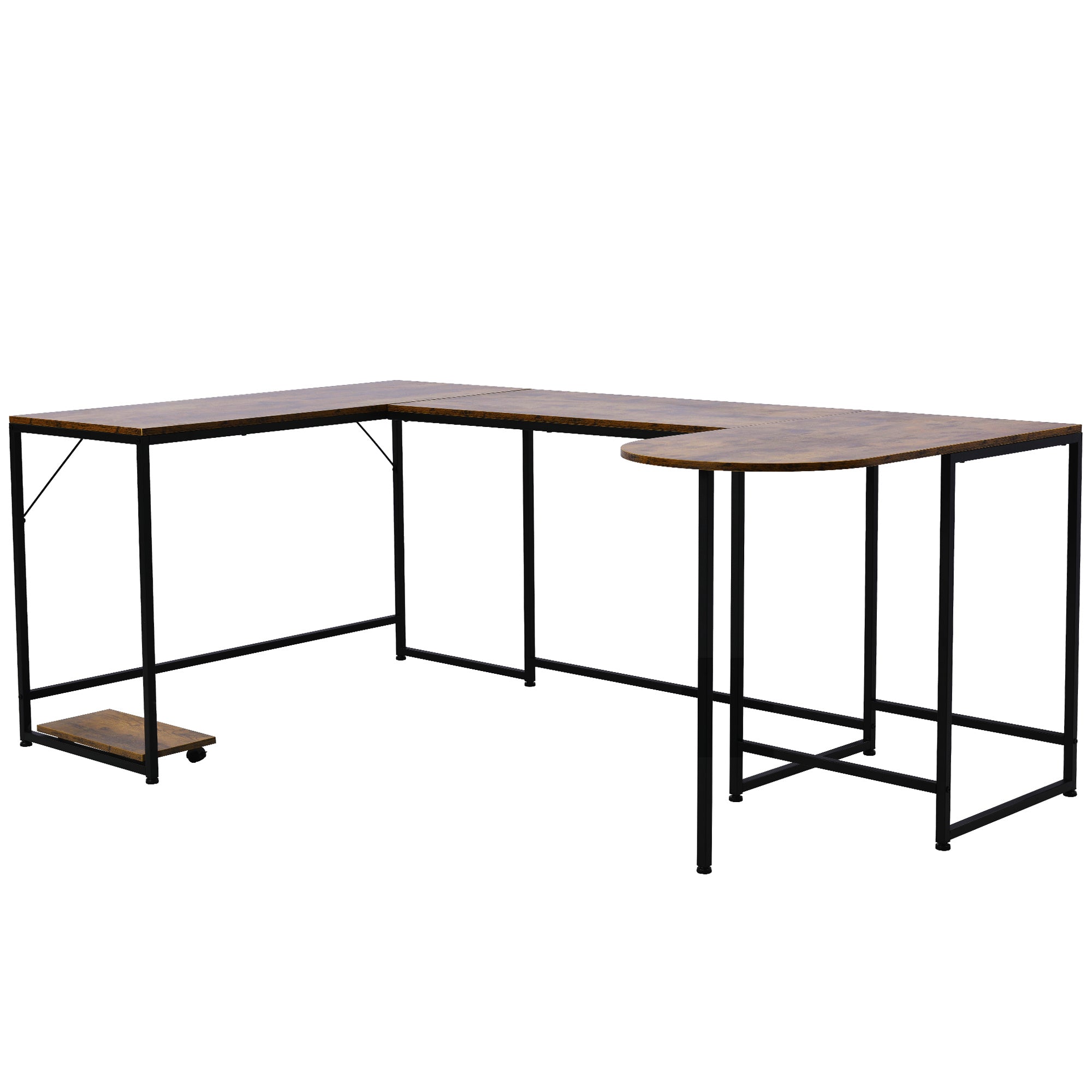 U-shaped Computer Desk - Industrial Corner Writing Desk with CPU Stand