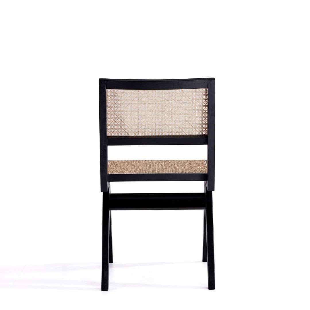 Manhattan Comfort Hamlet Dining Chair in Black and Natural Cane - Set of 2