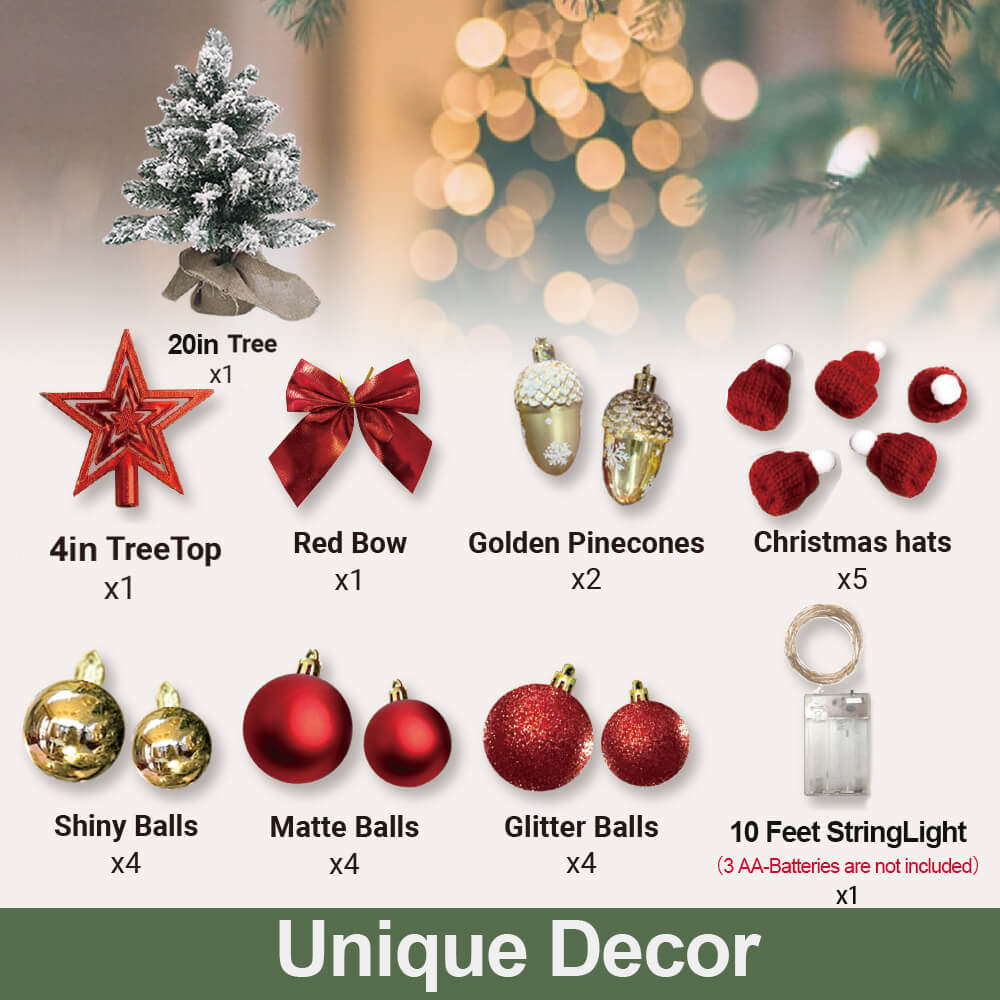 2ft Tabletop Christmas Tree with Light Christmas Decoration with Flocked Snow