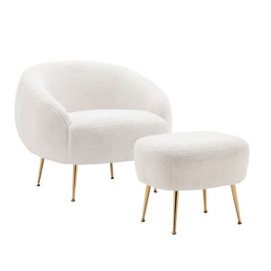Modern Comfy Leisure Accent Chair Teddy Short Plush Particle Velvet Armchair with Ottoman for Living Room