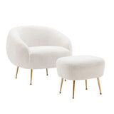 Modern Comfy Leisure Accent Chair Teddy Short Plush Particle Velvet Armchair with Ottoman for Living Room