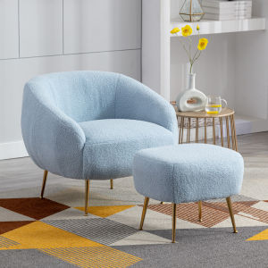 Modern Comfy Leisure Accent Chair Teddy Short Plush Particle Velvet Armchair with Ottoman for Living Room