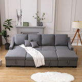 Upholstery Sleeper Sectional Sofa with Double Storage Spaces 2 Tossing Cushions - Grey